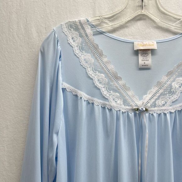 Vintage Barbizon Nightgown Medium Blue Lace Trim Embroidered Cottagecore - Picture 2 of 13